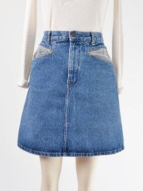 Vintage 90s Denim High Waisted Fitted Mini Skirt Mom Jean Skirt size XS S